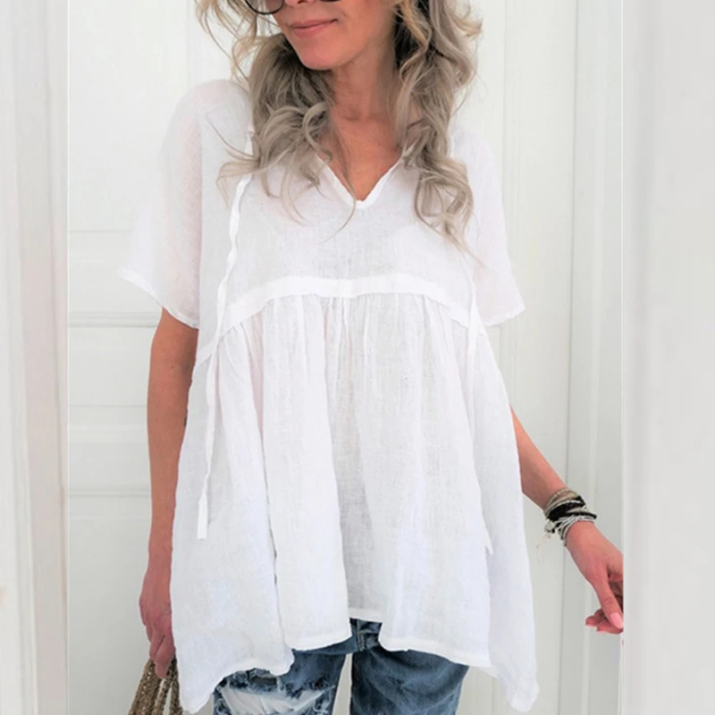 Летняя женская негабаритная футболка с v образным вырезом Свободные