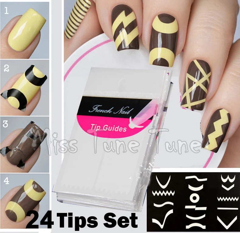 Накладные ногти для французского маникюра 24 листа/набор|tip guides|nail art tip guidesstickers