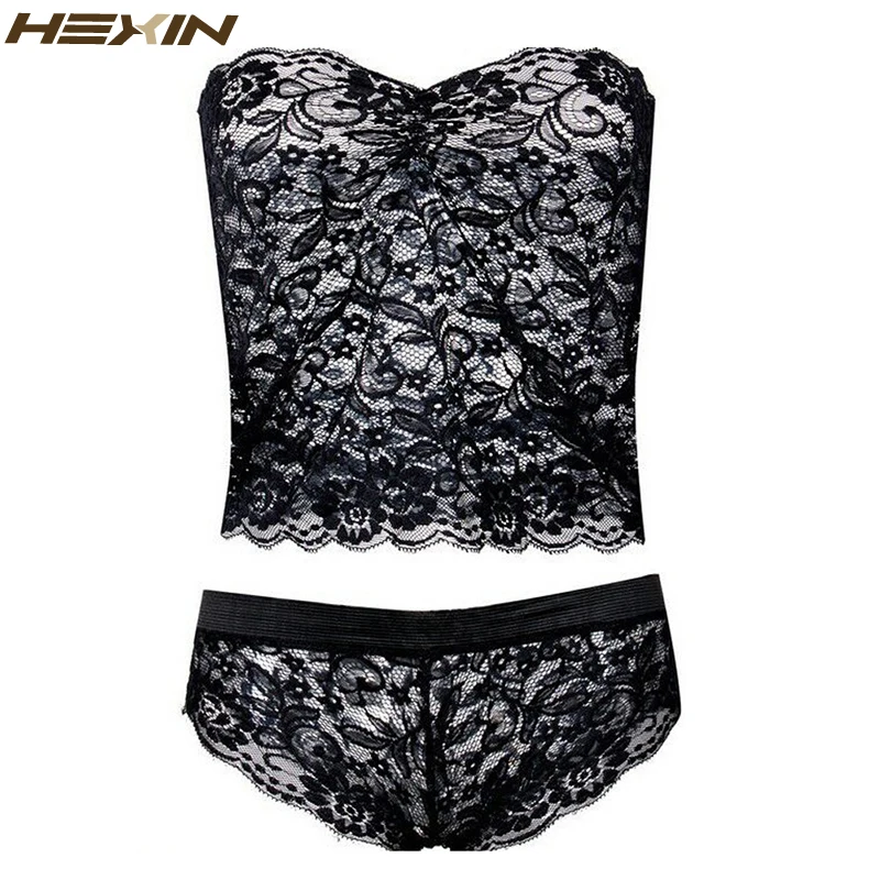 HEXIN Plus Size Women Sexy Lace Lingerie Fashion Sleepwear Female Low Waist Underwear Panties Tempting Briefs Bra Set |