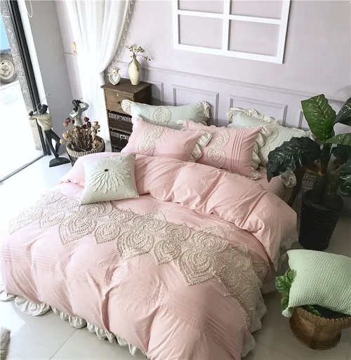 bedding set 3 Роскошное Мягкое хлопковое постельное белье, синий, розовый, белый, комплекты постельного белья, Комплект постельного белья, пододеяльник, ropa de cama/linge de lit - Цвет: bedding set 3