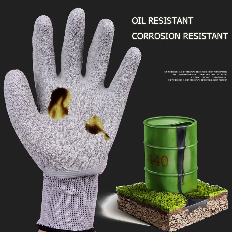 

5/12pairs Latex Working Gloves Silver Gray Wrinkle Rubber Wear-resistant Anti-slip Protect Hands Multiple Occasions Gloves