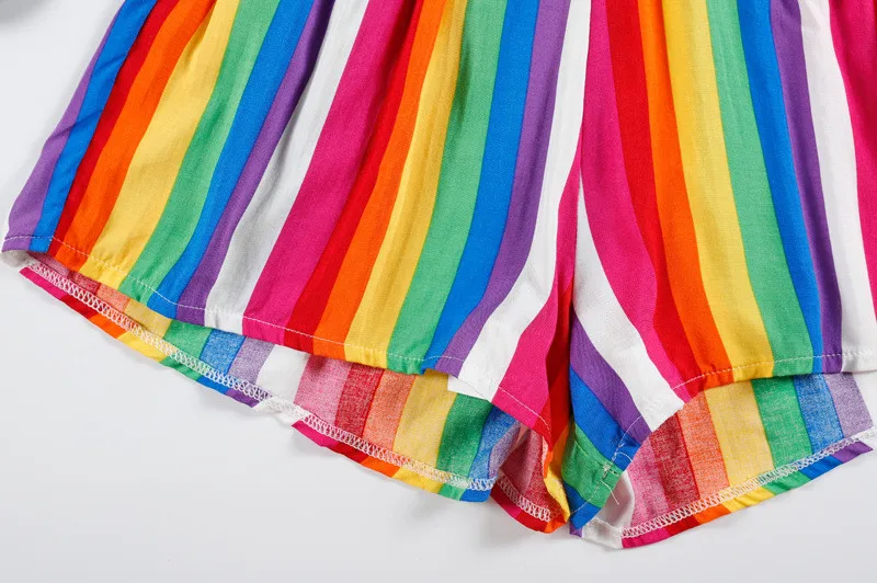 JAYCOSIN Женский комплект одежды сексуальный Радужный полосатый комплект из двух предметов топ с бретельками и Короткие штаны Летние облегающие бандажные наряды