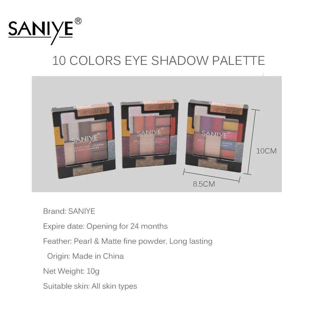 Saniye 10 цветовая палетка для макияжа нежных теней для век с шиммером, глиттером и красным оттенком E108.