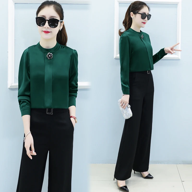 

New women spring outfits Women clothing sets Lady clothes set 2 piece set Casual two-piece suit Chiffon top and wide-leg pants