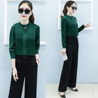 new women spring outfits women clothing sets lady clothes set 2 piece set casual two piece suit chiffon top and wide leg pants