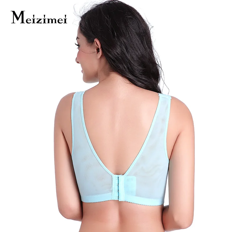 Meizimei Sexy Bras for Women Summer Lace Ultra Thin Floral Blue Bralette Vest Brassiere Girl BH Plus Size BCD Push Up 36 38 40