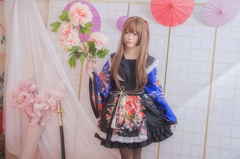 Lovelive/кимоно для девочек; платье японского аниме Kawaii; маскарадные костюмы с цветочным рисунком; причудливая Восточная юката; женская кружевная праздничная одежда в стиле Лолиты