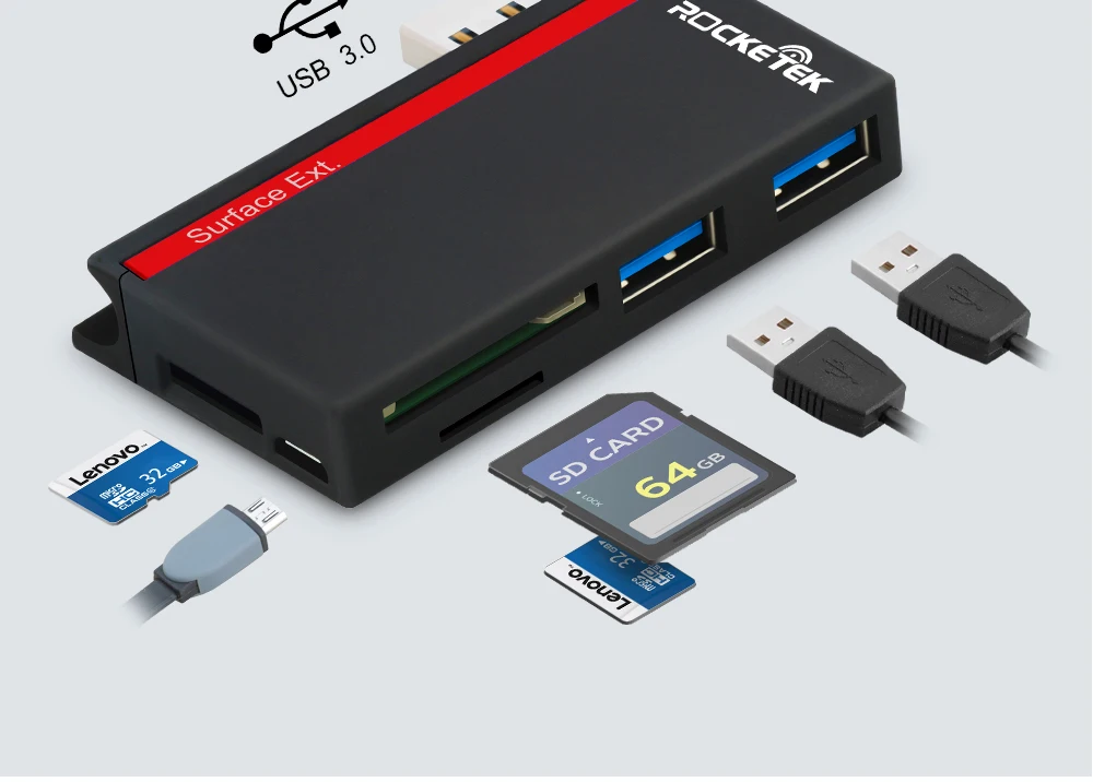 Игровая мышь Rocketek usb 3,0 мульти концентратор usb 5 в 1 устройство чтения карт памяти Адаптер для SD/TF micro SD Microfoft Surface Pro 3/4/5/6 для портативного компьютера