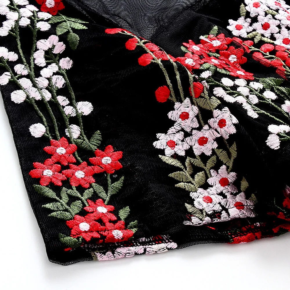 2017 женщины mesh платье с коротким рукавом белой mid вышивка черный летнее