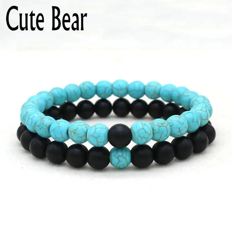 2 шт./компл. брендовый милый Мишка браслет для пары натуральный черный матовый