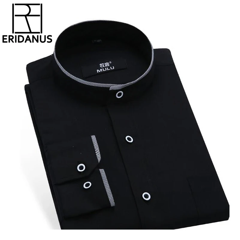 Мужская рубашка с воротником стойкой 2017 модные брендовые рубашки мужские