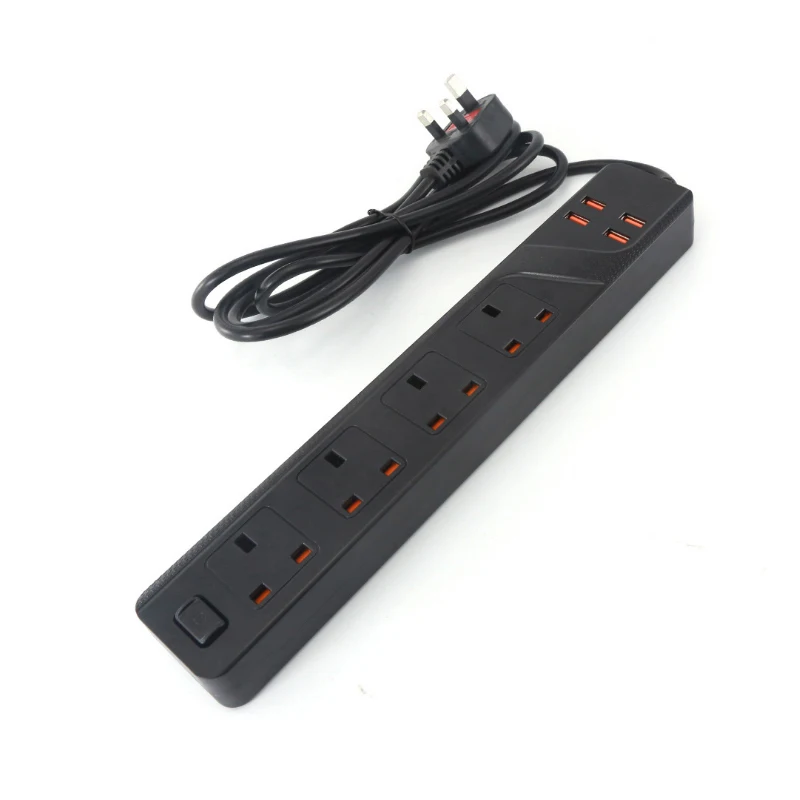 

Power Strip UK Plug 2500W 110V- 250V,2M Cable,Wall Multiple Socket Portable 4 USB Port for Smartphones Tablets