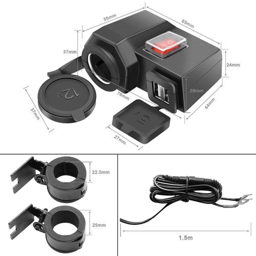 12V водонепроницаемый мотоцикл двойной USB разъем питания зарядное устройство