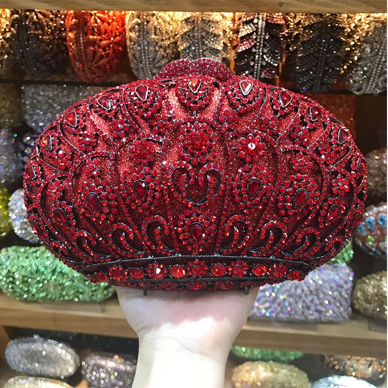 Роскошный красный цвет хрустальный металлический клатч женская сумка жесткий чехол Свадебный вечерний клатч вечерняя сумка со стразами Свадебные Стразы кошелек