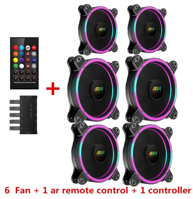 AIGO JESM J3 PC чехол для компьютера охлаждающий вентилятор RGB 120 мм низкий уровень шума высокий воздушный поток регулируемый цветной светодиодный вентилятор - Цвет лезвия: 6 Fan  IR controller