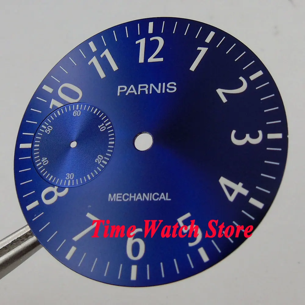 Parnis 38 9 мм Королевский синий циферблат с белыми метками и арабскими цифрами