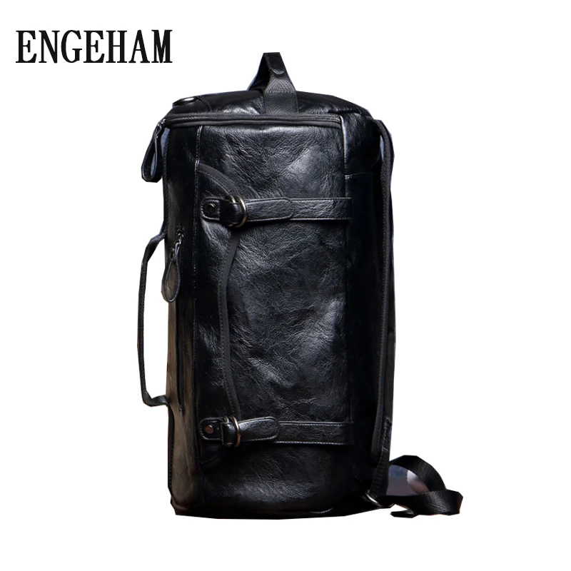 ENGEHAM Men Travel Backpack Large Capacity Teenager Male Mochila PU Leather Multi-purpose Bucket Bag Shoulder Bags | Багаж и сумки