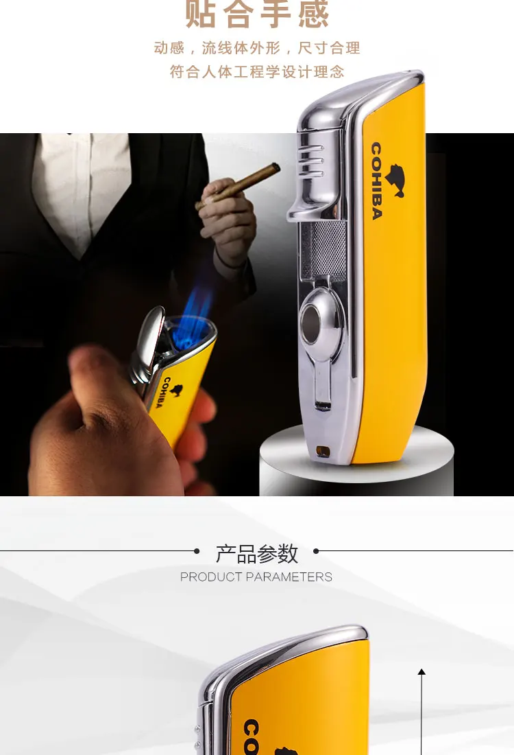 COHIBA острый сигарный Нож металлический ветрозащитный 3 струйный газовый фонарь для сигарет Зажигалка W/Пробивной сигареты набор аксессуаров для курения