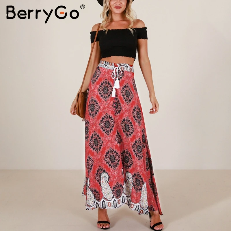 BerryGo Женская длинная юбка с разрезом и высокой талией летняя стильная пляжная