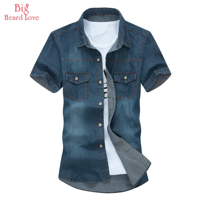 The New Men Denim Shirt Summer Style Short Sleeve Casual Slim Fit Cotton Male Social Fashionable NCX-144 | Мужская одежда