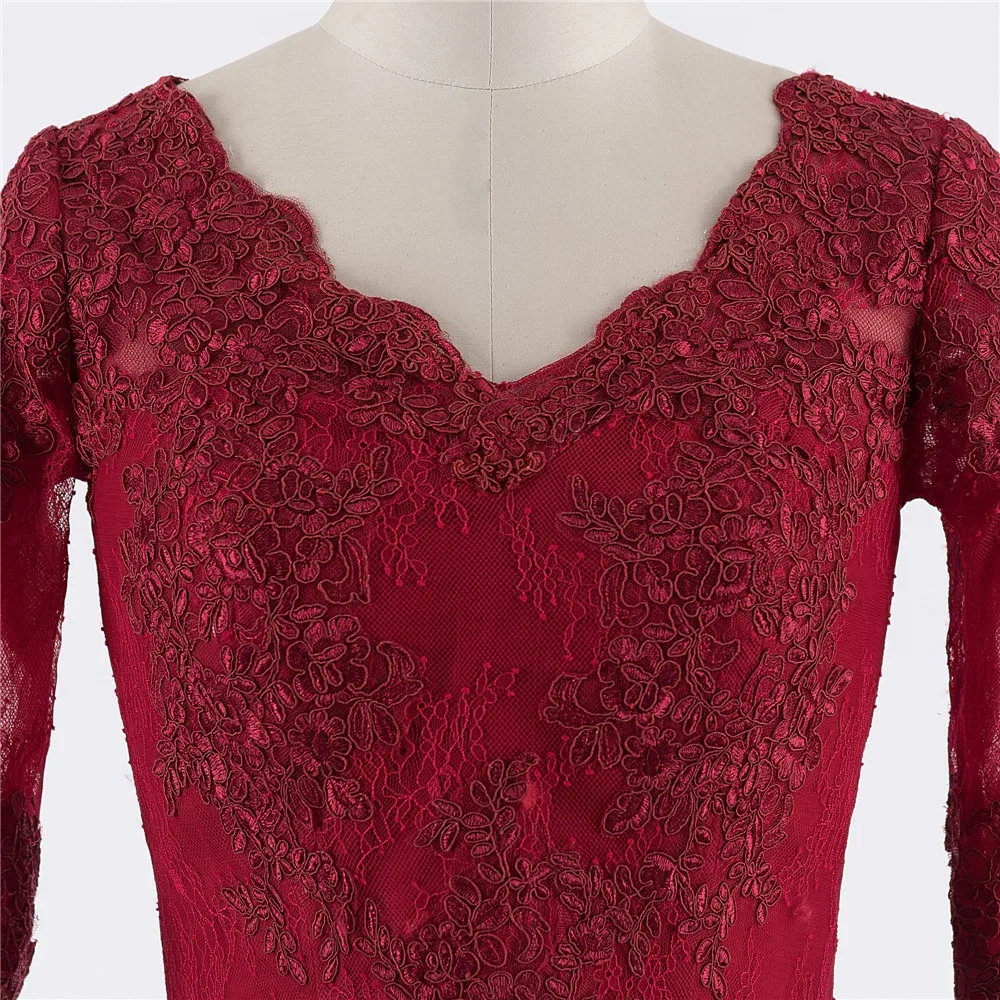 

Burgundy Vestido De Noiva Wedding Dresses Mermaid V-neck Half Sleeves Lace Cheap Boho Backless Wedding Gown Bridal Dresses