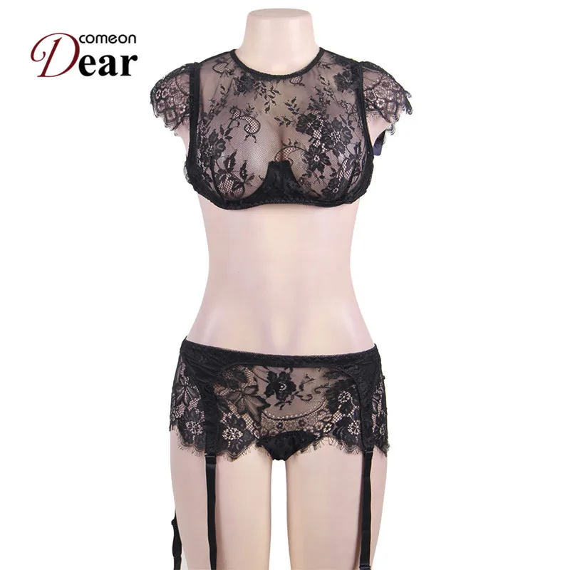 Comeondear RA80312 размера плюс Lenceria Эротика Mujer Sexi прозрачное сексуальное женское белье комплект Цветочный экзотический лифчик Sous Vetement Femme