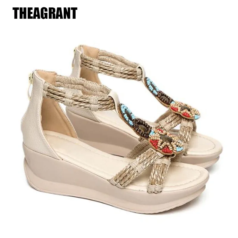 Богемные Этнические сандалии-гладиаторы theagдает 2021 на танкетке летние женские