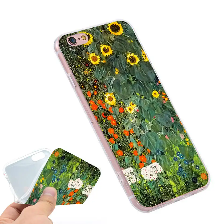 Coque Gustav Klimt Bauerngarten mit Sonnenblumen Fitted s Phone Case for iPhone X 5S XR XS Max SE 6 S 6s 7 8 Plus Cover | Мобильные