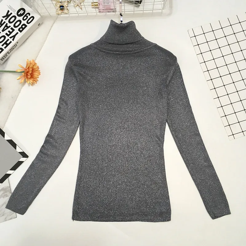 Женский вязаный свитер с высоким воротником Модный яркий Шелковый пуловер