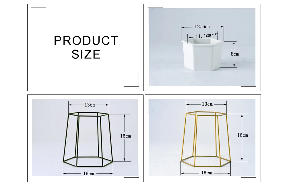 Geometric Cactus Hexagon Succulent Flower Pots Ceramic Flowerpot Iron Plant Stand Holder Garden Balcony Desktop Decorative Vasi