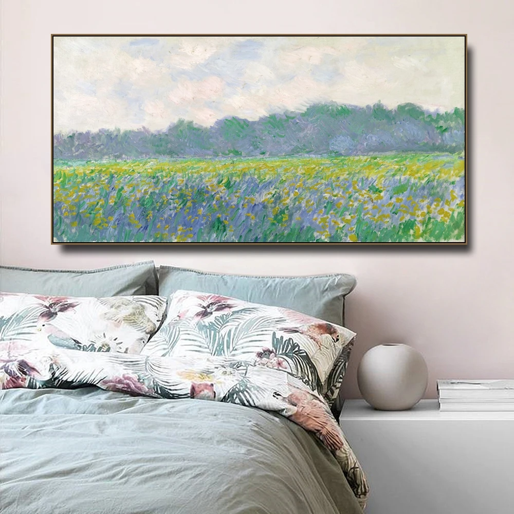 Поле желтые Ирисы на Civerny нарисован Моне Wall Art Холст Живопись каллиграфия плакат