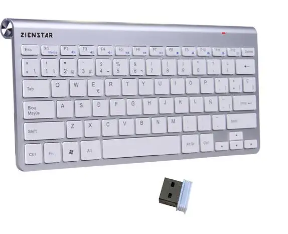 Zienstar испанский язык ультра тонкий 2,4G беспроводной Teclado для Macbook/ПК компьютера/ноутбука/Smart tv с usb-приемником - Цвет: Silver white