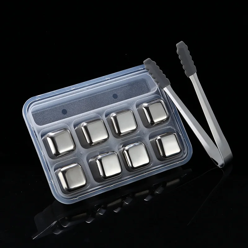 

Simple Stainless Steel Ice Cubes Bar Non-toxic Healthy Cooler Red Wine Whisky Drinks Reusable Ice Cooler Wine Stone 4/6/8pcs