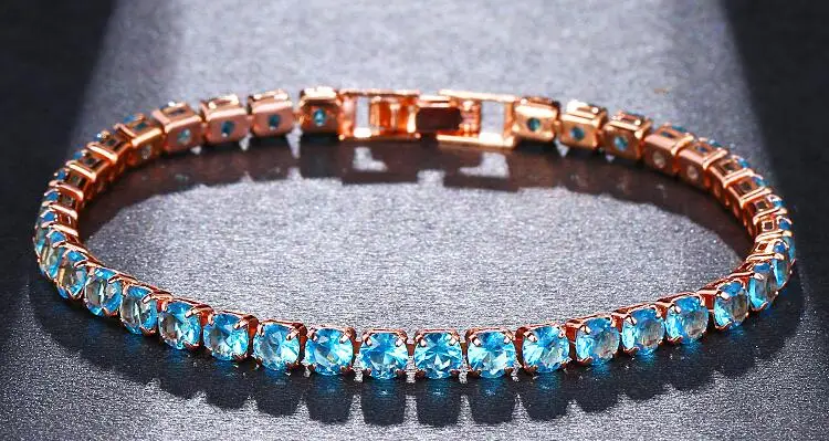 rose gold blue Бренд Emmaya, 7 цветов, модный роскошный хрустальный Теннисный браслет, циркониевые бусины, браслет, браслеты, цепочки, браслеты для женщин - Окраска металла: rose gold blue