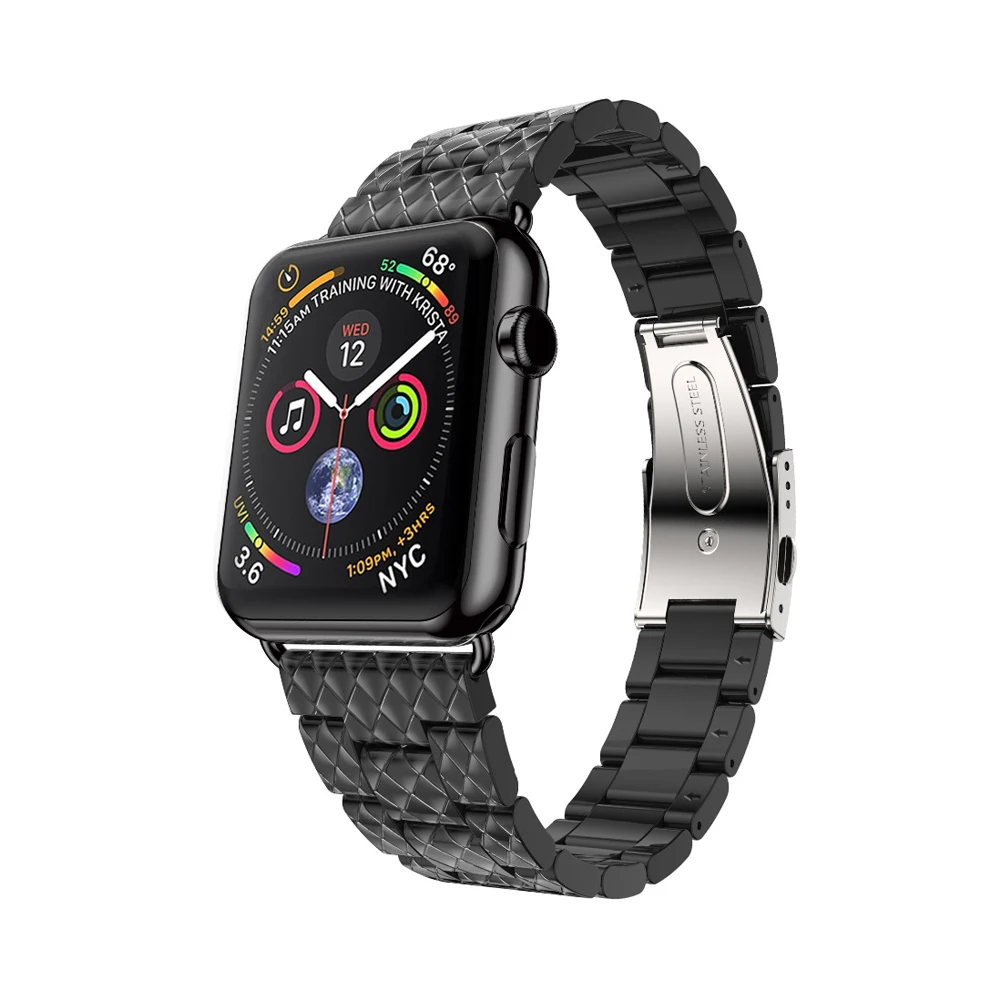 Ремешок из нержавеющей стали для Apple watch band 44 мм 40 люксовый браслет iwatch 42 38 series 3 4 5 se