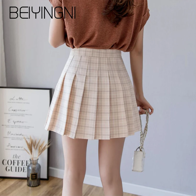 Beiyingni 2019 колледж плиссированные женские юбки Сексуальная клетчатая Ulzzang Высокая