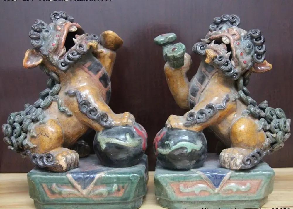 Китайская известная народная керамика фарфор WUCAI Ruyi Foo собака лев зверь цилинь
