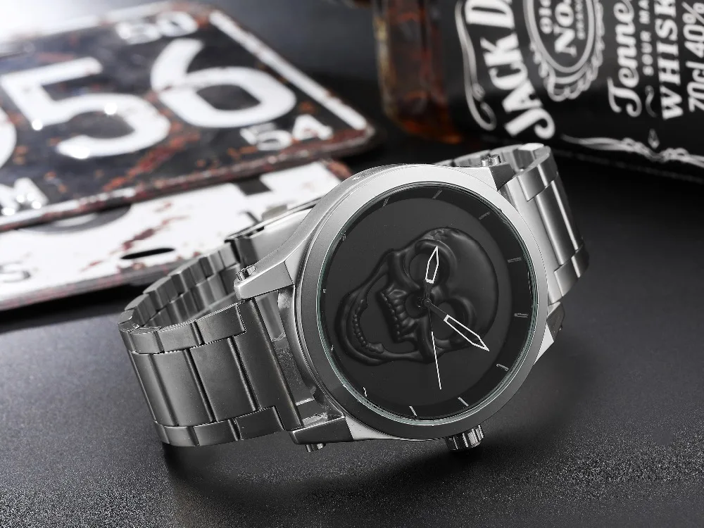 Роскошные мужские часы с черепом, стимпанк reloj hombre, гравировка, нержавеющая сталь, кварцевые мужские Креативные мужские наручные часы, Relogio Masculino