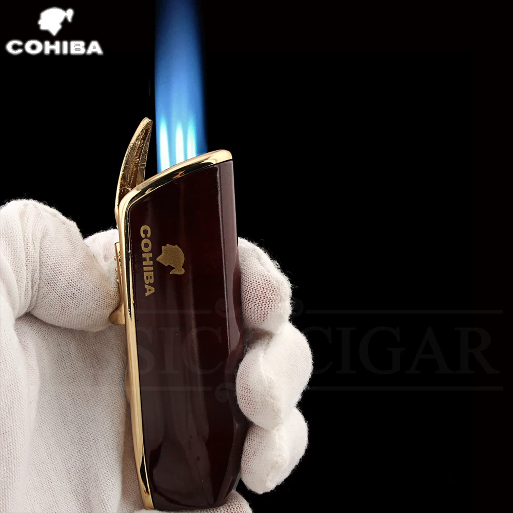 COHIBA металлический сигарный фонарь, зажигалка, ветрозащитная карманная струйная сигаретная зажигалка, многоразовая Бутановая Зажигалка, Пуро зажигалка, подарочная коробка