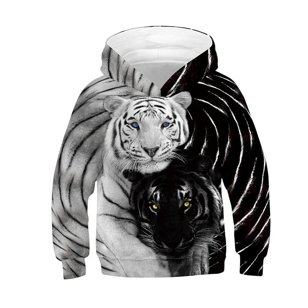 Lion Cartoon Sweatshirt Wolf head Pocket Pullover Hoodie boy sweatshirt meisje kleding 2019 Girl Boy O-neck Galaxy Fleece Print |