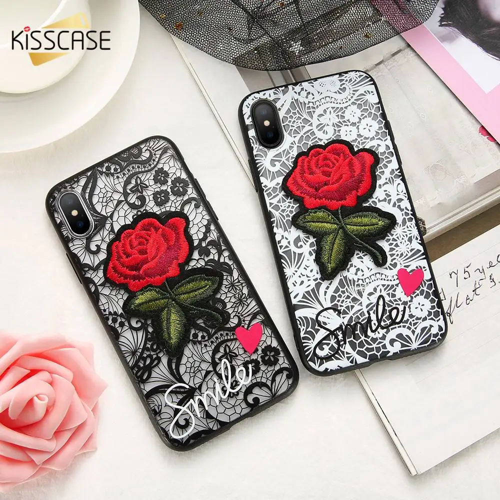 Kisscase Sexy телефона чехол для iPhone 6s 6 7 8 X выбивает красная роза Кружево рисунком Ясно