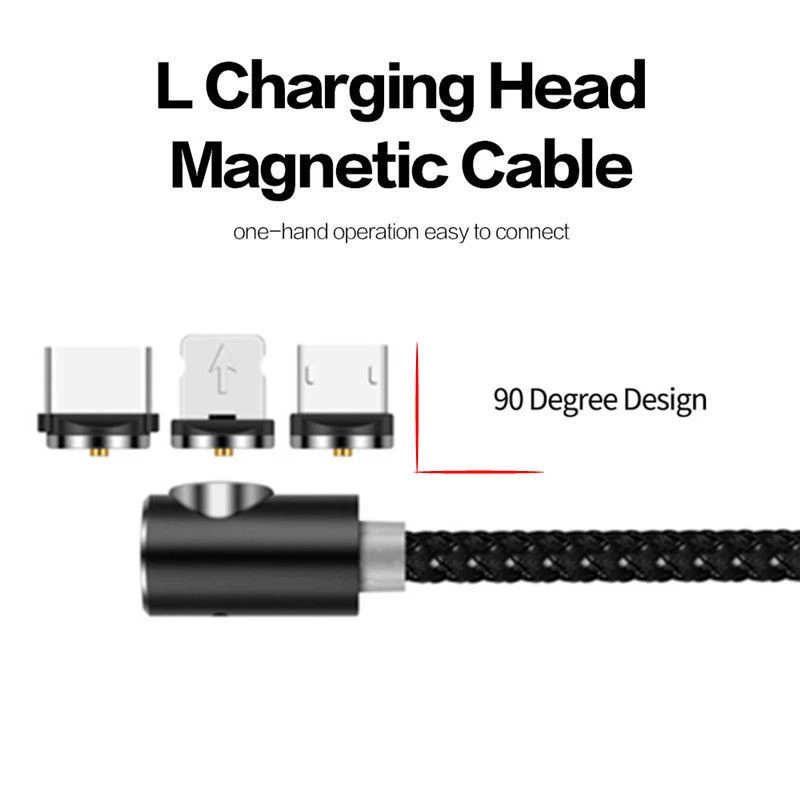 1 м 2 3 90 градусов L тип магнитного кабеля USB Type C/Micro USB/IOS нейлоновый Плетеный