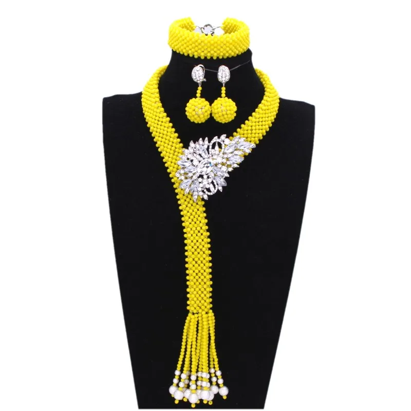 Newest African Beads Jewelry Sets Yellow Y Nigerian Necklace Set For Brides Women Party Gift Free Shipping | Украшения и