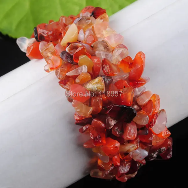 Бесплатная доставка Jewelry Сердолик чип 4 ~ 8 мм Бусины и бисер ткань стрейч браслет