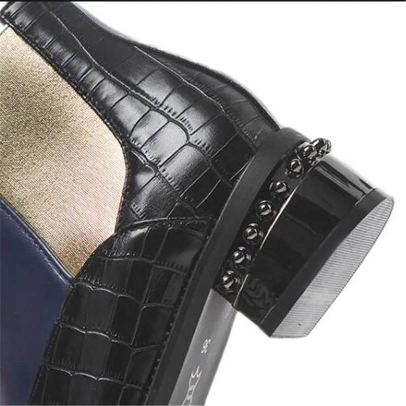 winter New style fashion British style Blue Patchwork Cusp personality Side zipper Keep warm Women Boots size 34-48