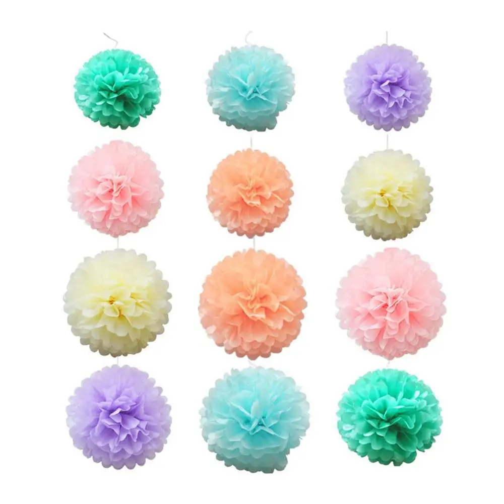 

12Pcs/Set Assorted Rainbow Colors Tissue Paper Pom Poms Flower Balls for Birthday Wedding Party Baby Shower Decorations