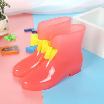 Disney children's non-slip soft bottom breathable bow transparent rain boots girls rain boots rain boots - Цвет: B