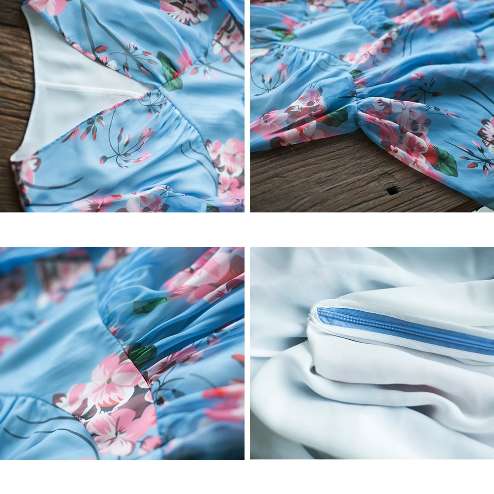 Женское винтажное шифоновое платье макси с v образным вырезом и расклешенными