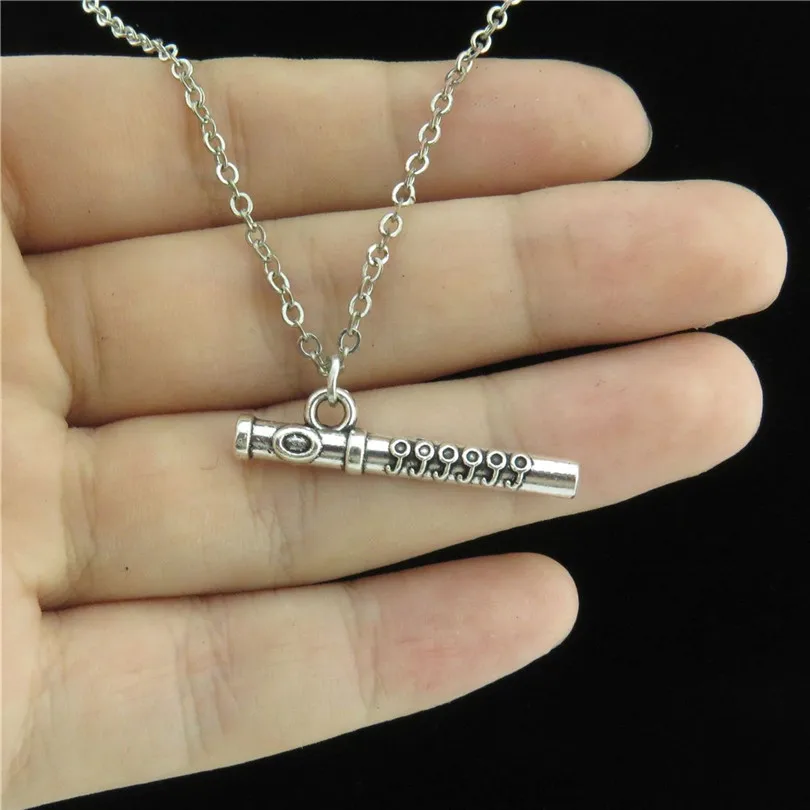 Cute Alloy Musical Instrument Flute Pendant Chunky Collar Necklace Girl Party Gift Jewelry Accessories