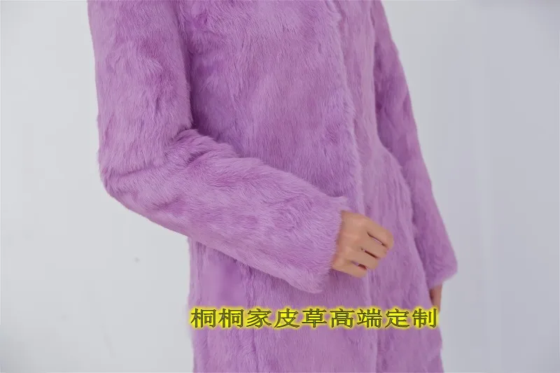 Light purple Новое Женское натуральное пальто из натурального кроличьего меха с капюшоном длинное пальто - Цвет: Light purple